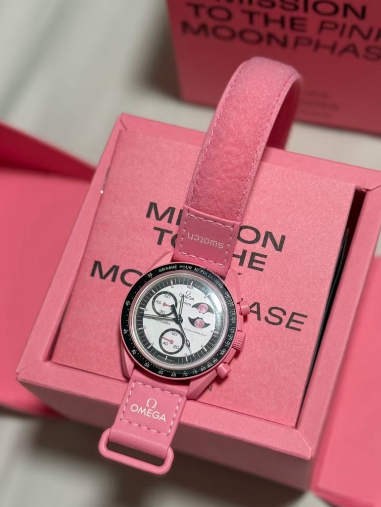 Swatch Pink And Black Women's Ring-Style Watch Accent